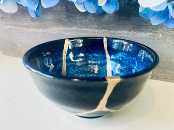 Kintsugi Blue Glaze Stoneware Bowl